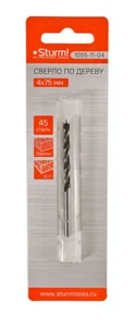 Sturm Сверло спиральное по дереву D=4мм, L=75мм, цил. Хв., блистер, 1055-11-04