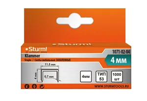 Sturm Скобы для степлера 4мм (тип 53), 1000шт,оцинкованные,закаленные, 1071-02-04