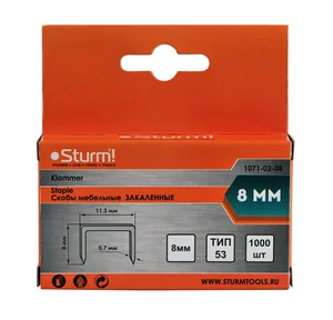 Sturm Скобы для степлера 8мм (тип 53), 1000шт,оцинкованные,закаленные, 1071-02-08