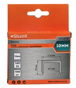 Sturm Скобы для степлера 10мм (тип 53), 1000шт,оцинкованные,закаленные, 1071-02-10