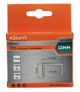 Sturm Скобы для степлера 12мм (тип 53), 1000шт,оцинкованные,закаленные, 1071-02-12