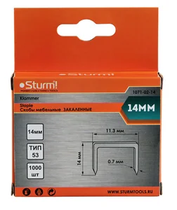 Sturm Скобы для степлера 14мм (тип 53), 1000шт,оцинкованные,закаленные, 1071-02-14