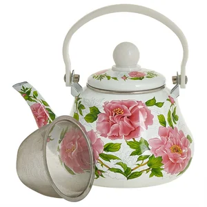 METALLONI Чайник 1,2 л эмалированный с фильтром из нержавеющей стали EM-1334 "Пионы"