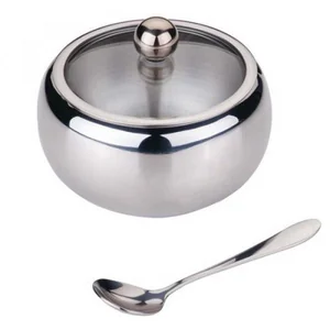 Hoffmann Сахарница из нержавеющей стали с ложкой и стеклянной крышкой, 560мл НМ 1212