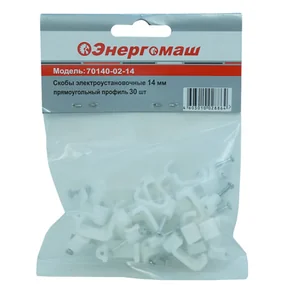 Энергомаш Скобы электроустановочные,14 мм,прямоугольный профиль,с гвоздем 30 шт. 70140-02-14