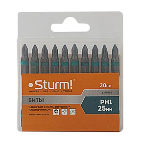 Sturm Биты PH1х25мм, сталь S2, С МАГНИТН. НАКОНЕЧНИКОМ,20 шт. В пластик.кейсе 1270101