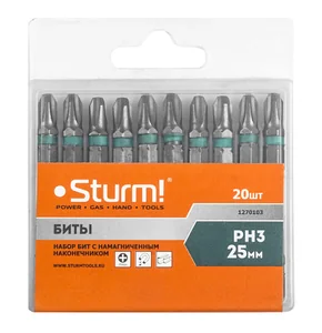 Sturm Биты PH3x25мм,сталь S2, С МАГНИТН. НАКОНЕЧНИКОМ,20 шт. В пластик.кейсе 1270103