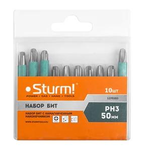 Sturm Биты PH3х50мм,сталь S2, С МАГНИТН. НАКОНЕЧНИКОМ,10 шт. В пластик.кейсе 1270203