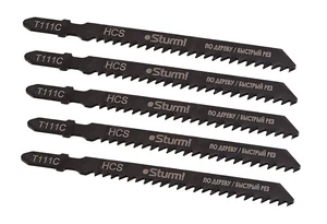 Sturm Пилки для лобзика по дереву T111C, 5 шт, 100х75мм, шаг зуба 3мм, быстрый прямой рез, HCS, 5250306