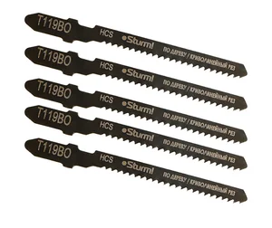 Sturm Пилки для лобзика по дереву T119BO, 5 шт, 76х51мм, шаг зуба 2мм, быстрый фигурный рез, HCS, 5250308