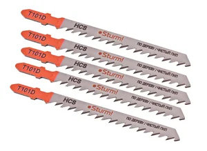 Sturm Пилки для лобзика по дереву T101D, 5 шт, 100х75мм, шаг зуба 4мм, чистый прямой рез, HCS, 5250310