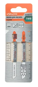 Sturm Пилки для лобзика по дереву T101D, 2 шт, 100х75мм, шаг зуба 4мм, чистый прямой рез, HCS, 5250610
