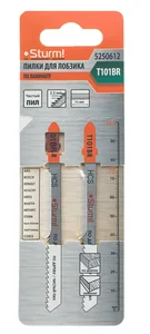 Sturm Пилки для лобзика по дереву T101BR, 2 шт, 100х75мм, шаг зуба 2,5 мм, обратный зуб, HCS, 5250612