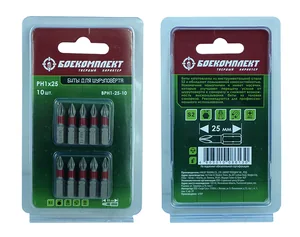 БОЕКОМПЛЕКТ Биты PH1x25мм, сталь S2, 10шт, BPH1-25-10
