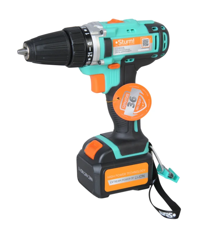 Sturm Дрель аккумуляторная 24В, 35Нм, конусный патрон, 2х2.0Ач, ЗУ, кейс CD3224L