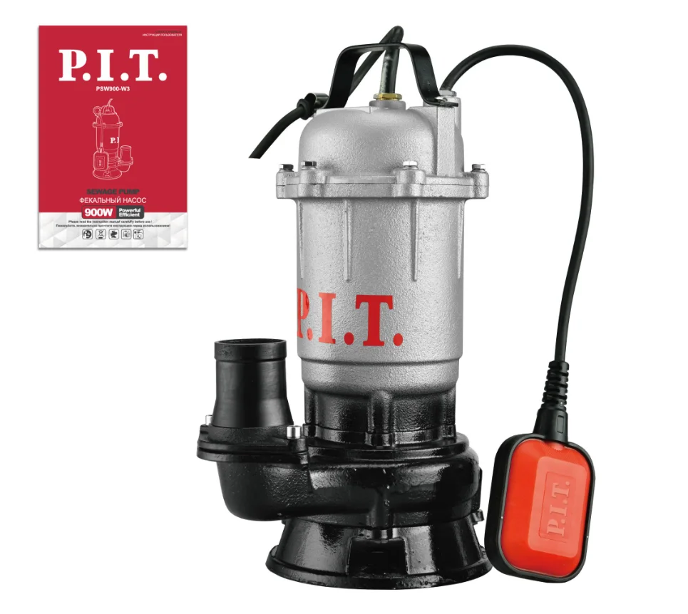 P.I.T. Насос фекальный PSW1750-W 1100Вт, с ножом, напор 16м, 166л/час, чугун, поплав.