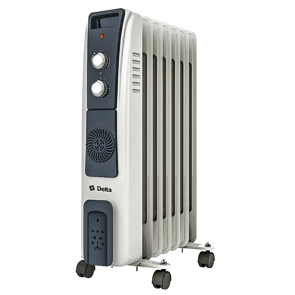 DELTA Обогреватель масляный D12F-7, 1500 Вт, 7 секций, с вентилятором, светло-серый