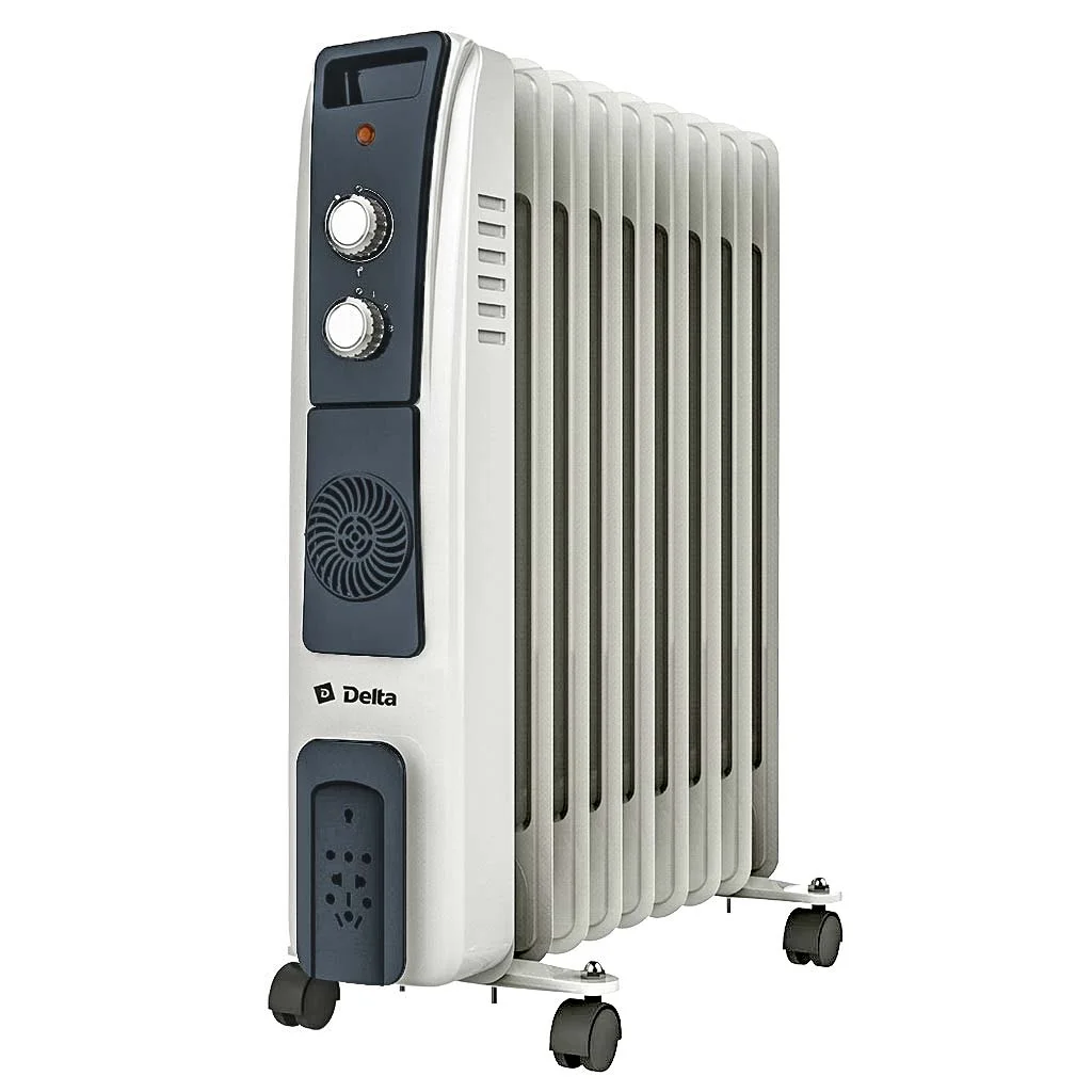 DELTA Обогреватель масляный D12F-9, 2000 Вт, 9 секций, с вентилятором, светло-серый