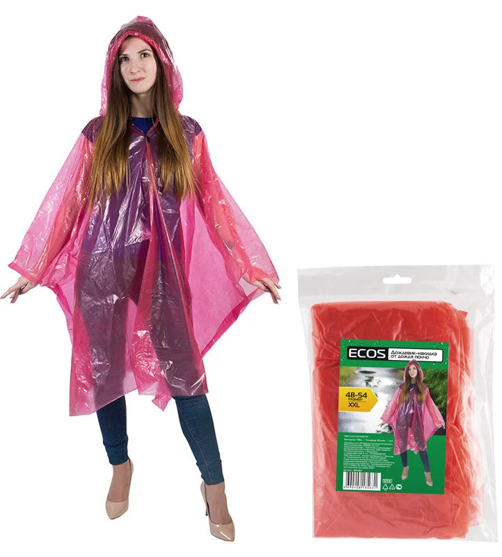Mallony Плащ–дождевик «Пончо» Ecos, 45 мкм ПВД р-р 48-54,XXL, красный 005483-SK