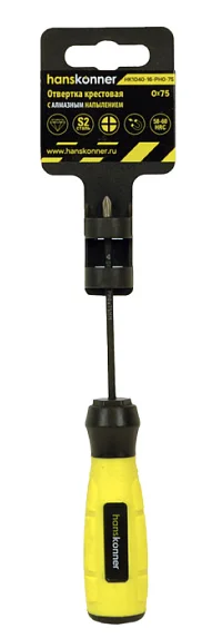 Hanskonner Отвертка крестовая 0x75 АЛМАЗН. НАКОНЕЧ, твердость 59 HRC, S2, HK1040-16-PH0-75