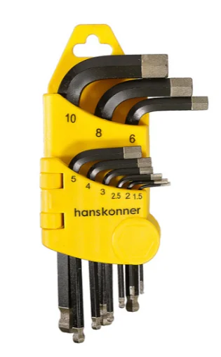 Hanskonner Набор шестигранных ключей коротк S2 ШАР наконеч, АЛМАЗ 9 шт (1.5-10мм) HK1045-04-9-S