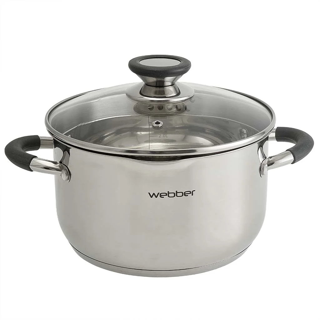 WEBBER Кастрюля 3,6 л, 20 см, из нержавеющей стали со стеклянной крышкой с отверстиями для слива BE-373/2 серия STYLE