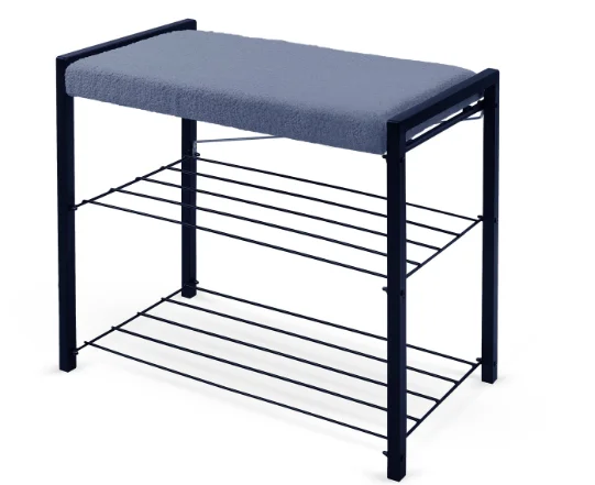 НИКА Этажерка с мягким сиденьем ЭКТ3-60Б/С серо-синий/матовый черный