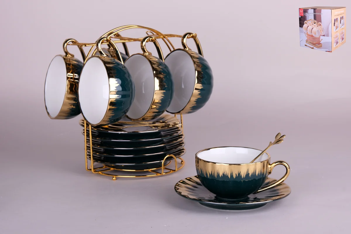 КОРАЛЛ Набор чайный 12 пр. Black gold 220 мл. на мет.подст. 7478
