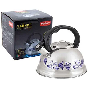 MALLONY Чайник из нержавеющей стали с рисунком, меняющим цвет MAL-0417B 3,0 литра, со свистком 002103-SK