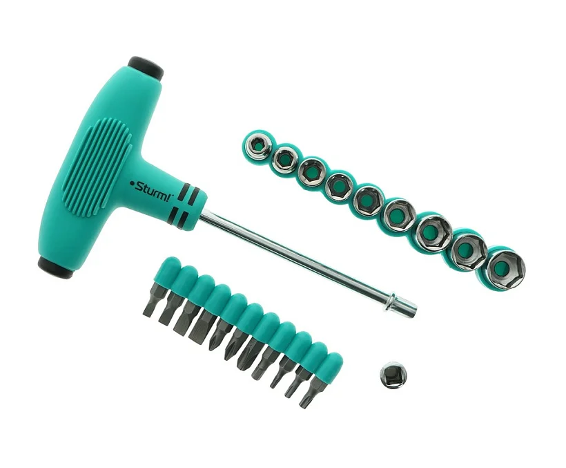 Sturm Отвертка с насадками, 21 предмет, Т-образная ручка, магнитный наконечник, CrV 1040-09-S21