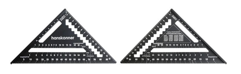 Hanskonner Угольник 175мм, алюминиевый сплав, чёрный анодированный корпус, белая шкала, HK2020-07-175
