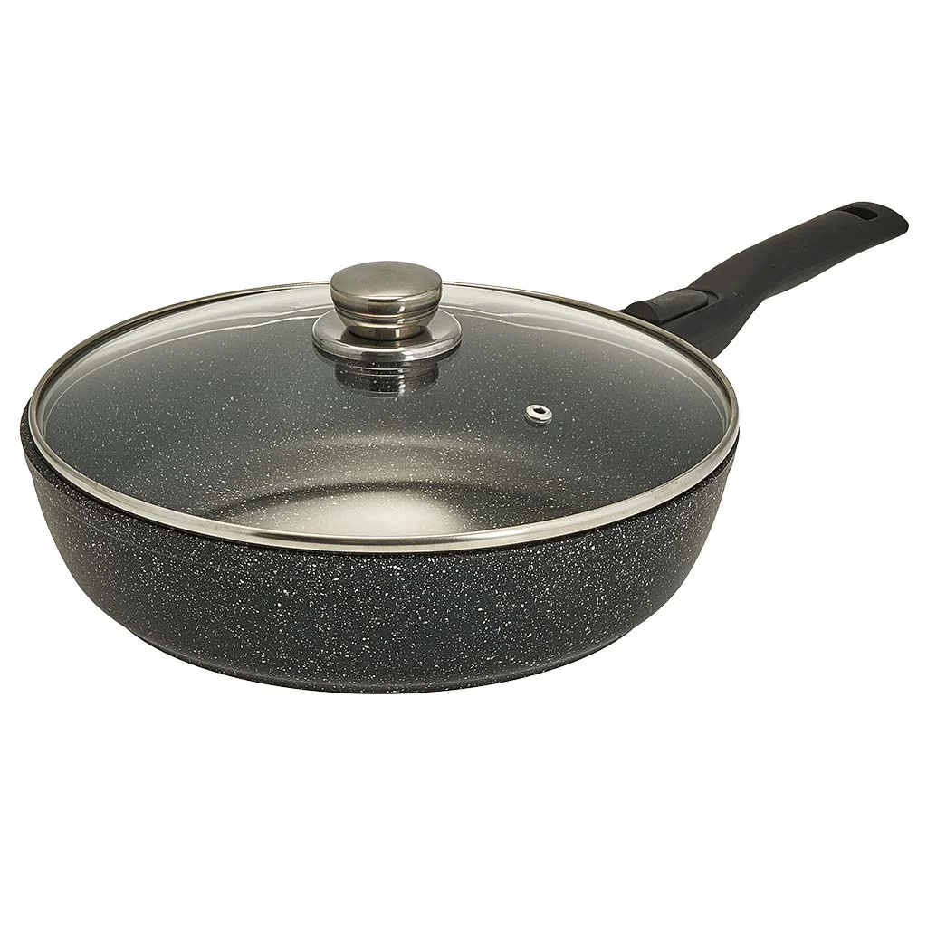 ГАРДАРИКА Сковорода 24 см с антипригарным покрытием, крышкой и съемной ручкой 1224-04-01-10 линейка Мрамор серия "Орион"