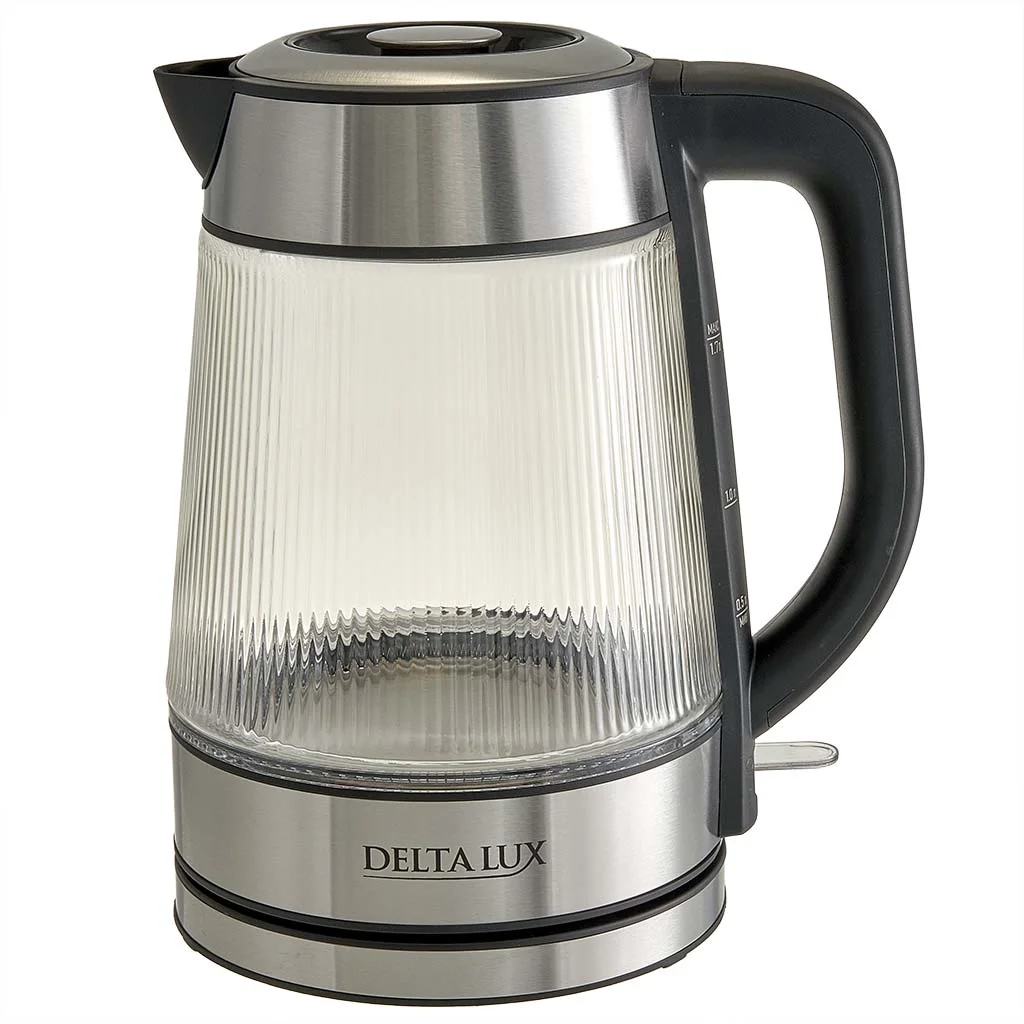 DELTA Чайник электрический 2200 Вт, 1,7 л LUX DE-1024 черный