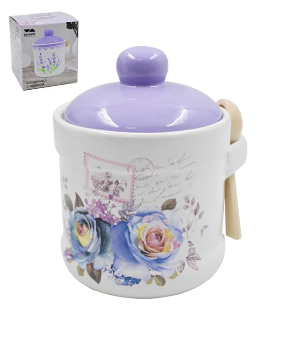 Lavenir Сахарница с ложкой Сиреневый букет 370 мл, 9 см HC205-Р85