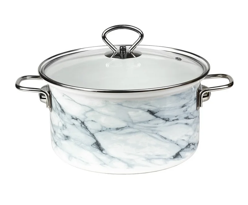 КМК Кастрюля 3,7л цил.об.(бел.) Белый мрамор 72304-552/4.01-У1