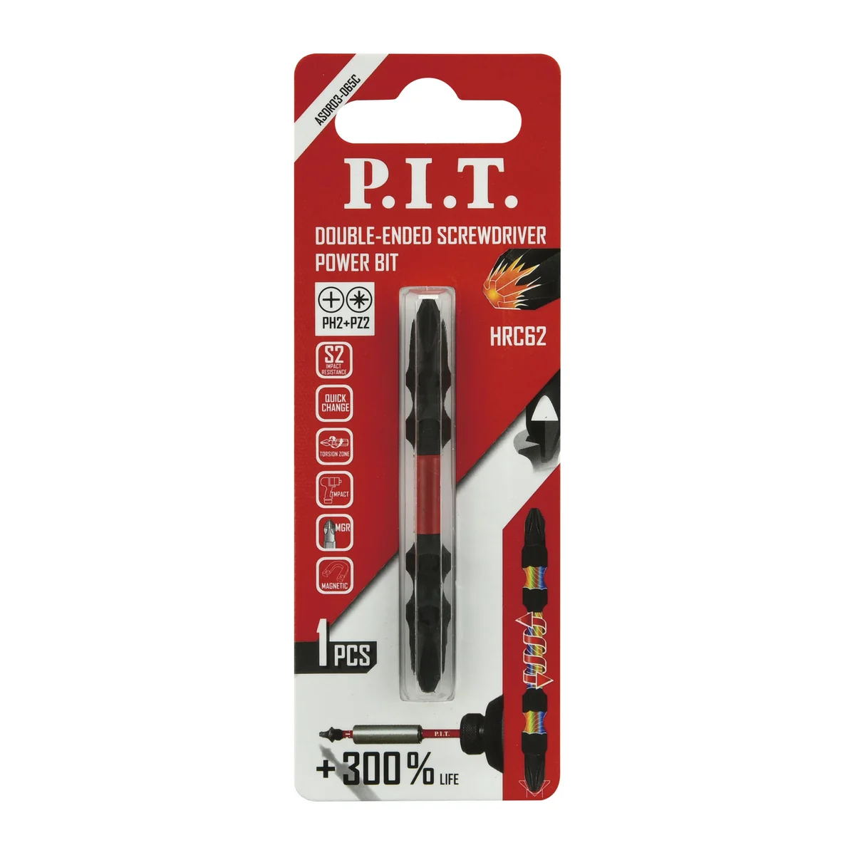 P.I.T. Бита ударная двусторонняя магнитная PH2-PZ2x65 мм, IMPACT, торсионная зона (ASDR03-065C)