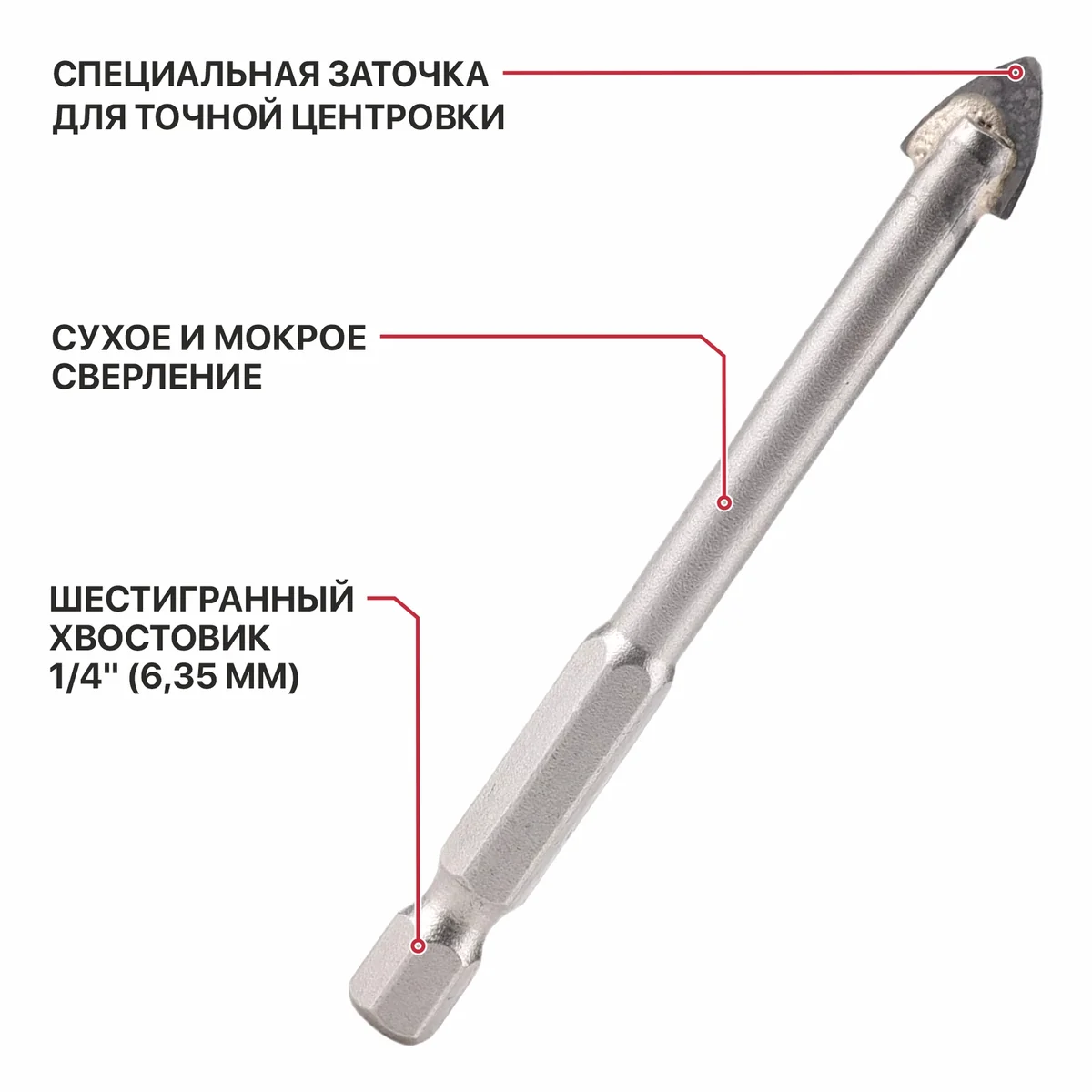 P.I.T. Сверло по стеклу и керамике ADVANCE Ø8x70 мм, 2 реж. кромки, хвостовик 1/4" (AMAS13-008S)