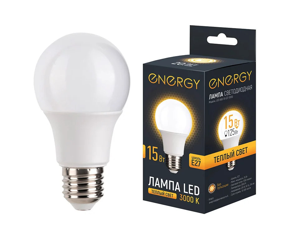 Energy Лампа светодиодная LED А60-15-E27-3000. 109310-SK