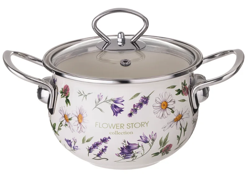 Lefard Кастрюля Agness Эмалированная Со Стеклянной Крышкой Серия Flower Story, 2,0 Л Диа. 18См 943-096