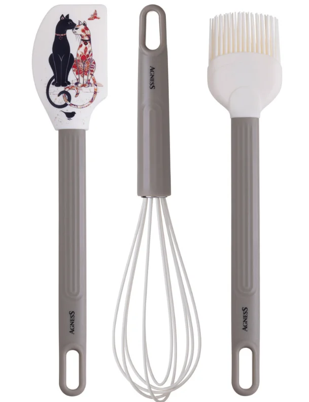 Lefard Набор: Венчик, Лопатка, Кисточка Agness, 3 Предмета, Серия Парижские Коты 671-033