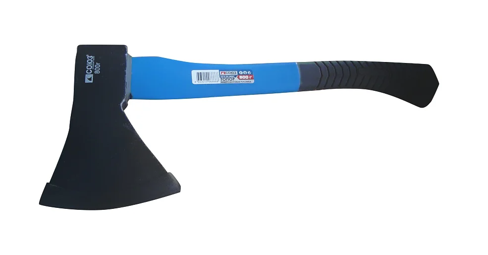 СОЮЗ Топор 800 гр, ОБРЕЗИНЕННАЯ РУКОЯТКА, ФИБЕРГЛАССОВОЕ ТОПОРИЩЕ 1015-05-800С