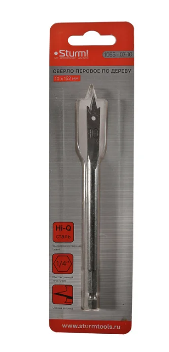 Sturm Сверло перовое по дереву 10мм, высококачеств. сталь, шестигр. хвостовик, 1055-07-10