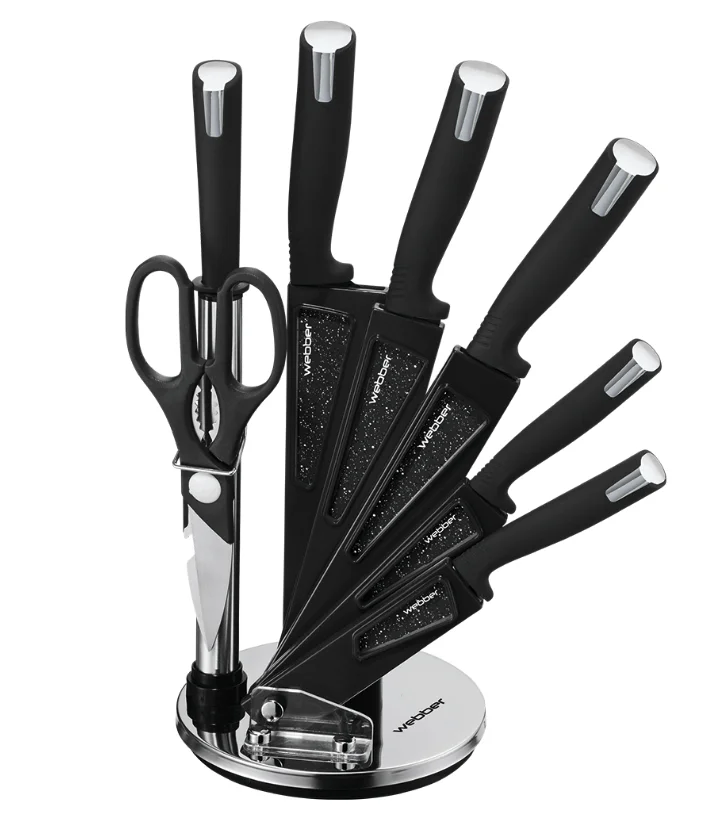 WEBBER Набор ножей (нержавеющая сталь + антибактериальное покрытие) на акриловой подставке 8 предметов BE-2272N