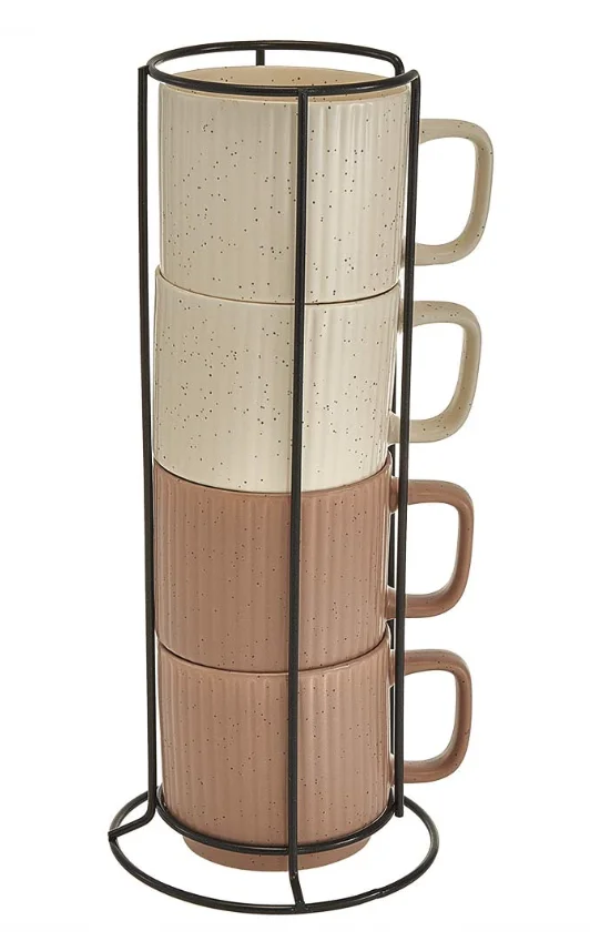 ROSARIO Набор кружек 4 предмета (320 мл) White coffee Ф11-055L/4 на металлической подставке