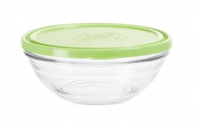Duralex Салатник FRESHBOX 1590мл 20.5см круглый с зелёной крышкой 9118AM06A1111