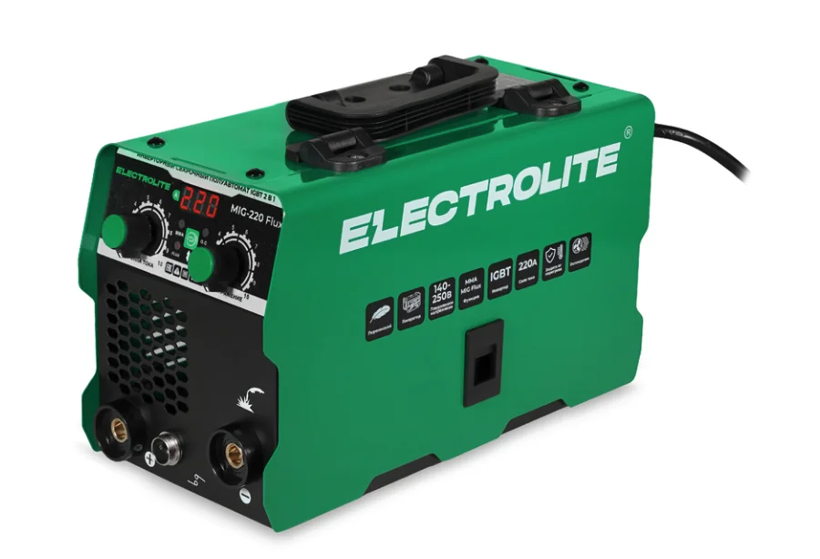 ELECTROLITE Полуавтомат инв. MIG-220 Flux (220В, 220А, 7кВт, длин.гор.-2м, провол.0,8-1мм, электроды 1,6-4мм)