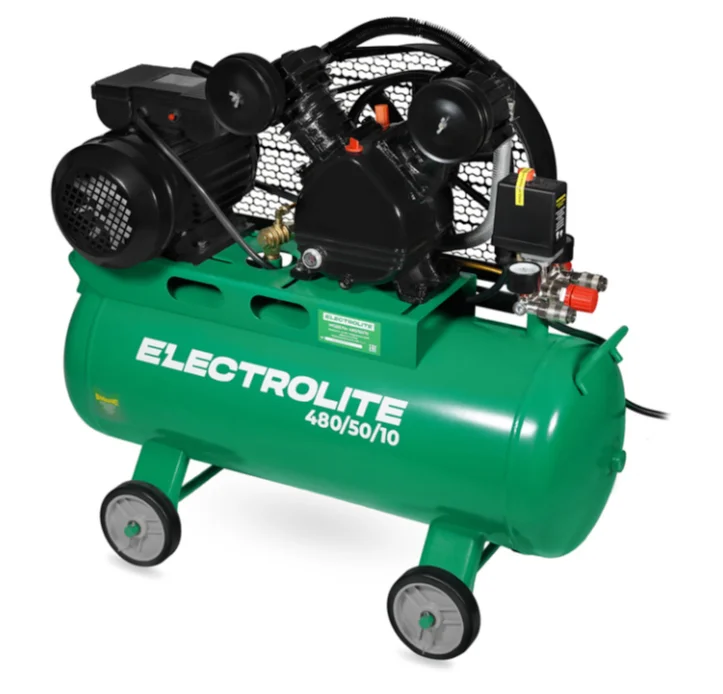 ELECTROLITE Компрессор 480/50/10 ,(2-х цилиндр., 2900об/мин, 2,2кВт, 50 л-ресивер. 10 бар. 480л/мин)