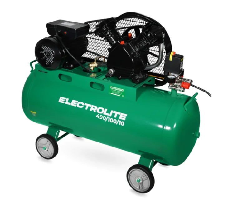ELECTROLITE Компрессор 490/100/10 (2200 Вт, 490 л/мин, 10 бар, ресивер 100 литров, голова чугун, корпус мотора чугун, обмотка медь)