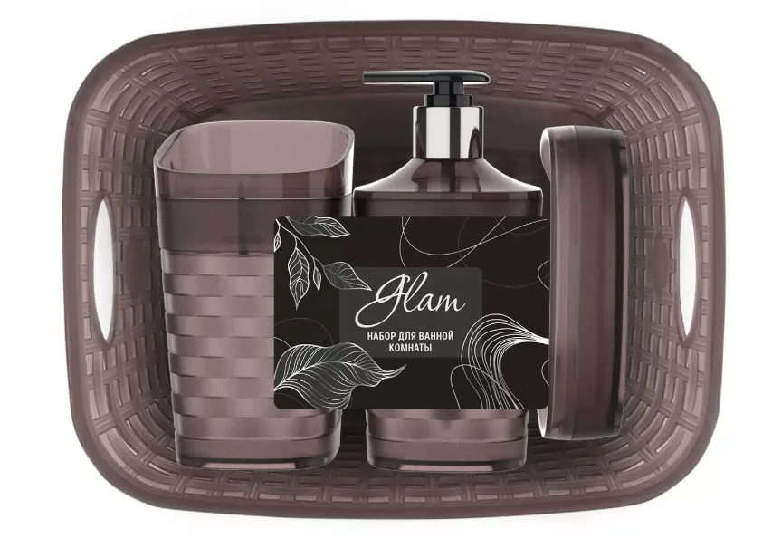 ПОЛИМЕРБЫТ Набор для ванной комнаты 4 предмета Glam шоколад 83503