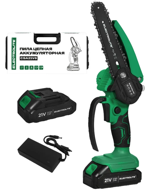 ELECTROLITE Пила цепная акк. CSA 21V6 (1000,1Вт, 2Ач, длина шины 152мм, шаг 1/4, зв.37, акк. 21В)